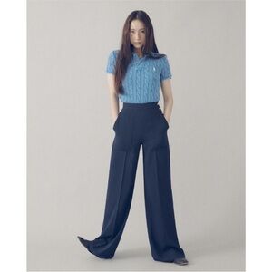 polo ralph lauren high waisted wide leg blue trousers gold button nautical